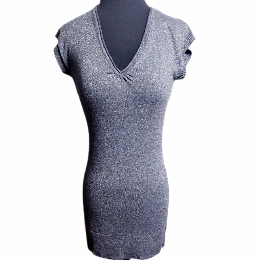 Cool Attitude shimmering v neck bodycon knit shirt sleeve mini dress size medium